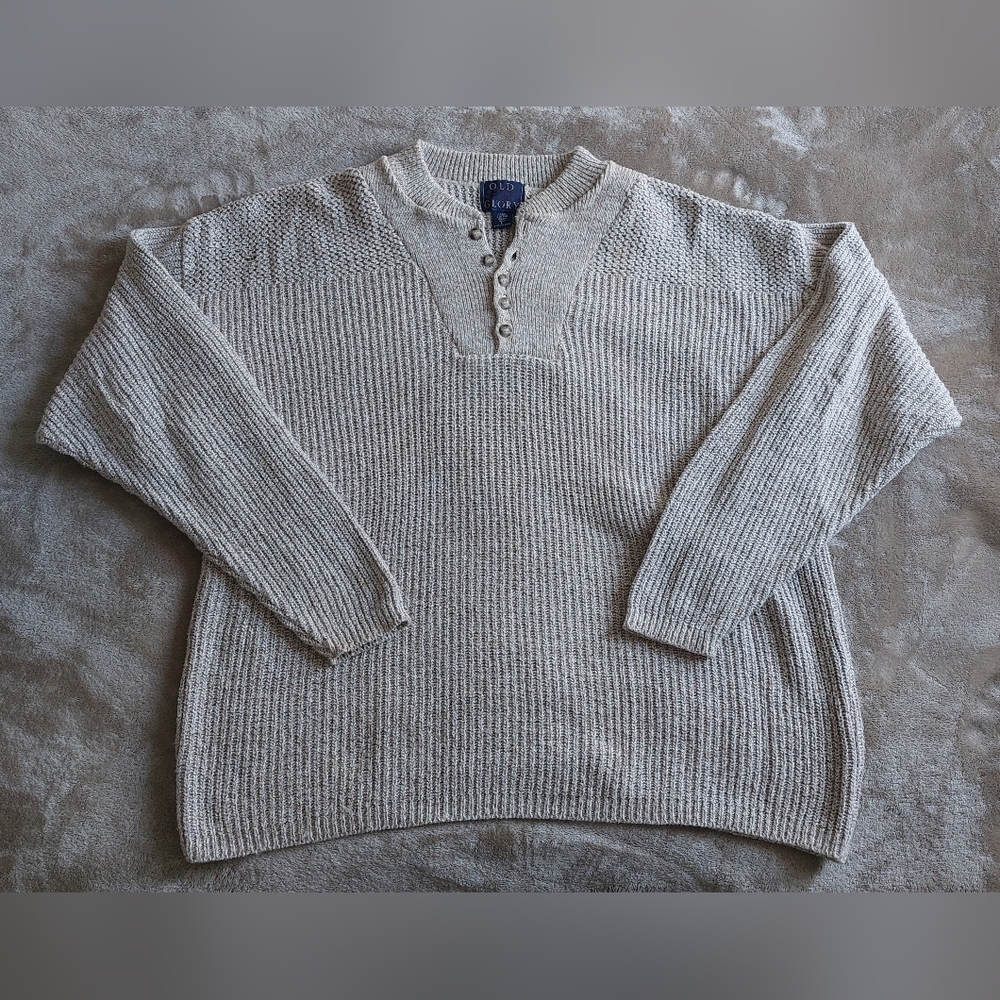Vtg 90s Men's Beige USA Chunky Thick Knit Oversized Henley Shirt | L